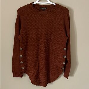Kathy Ireland Rust Crewneck Sweater Side Buttons Curved Hem Grandmacore Size XL